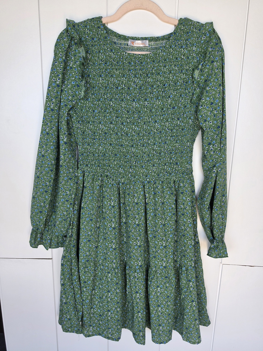 Kirundo Green Floral Smocked Midi Dress